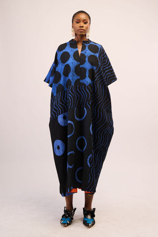 LEMON AND BLACK MULTIPRINT MIDI AGBADA WITH BLACK ASO OKE