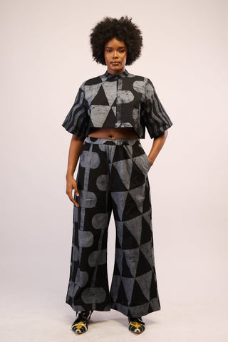 LEMON AND BLACK MULTIPRINT MIDI AGBADA WITH BLACK ASO OKE