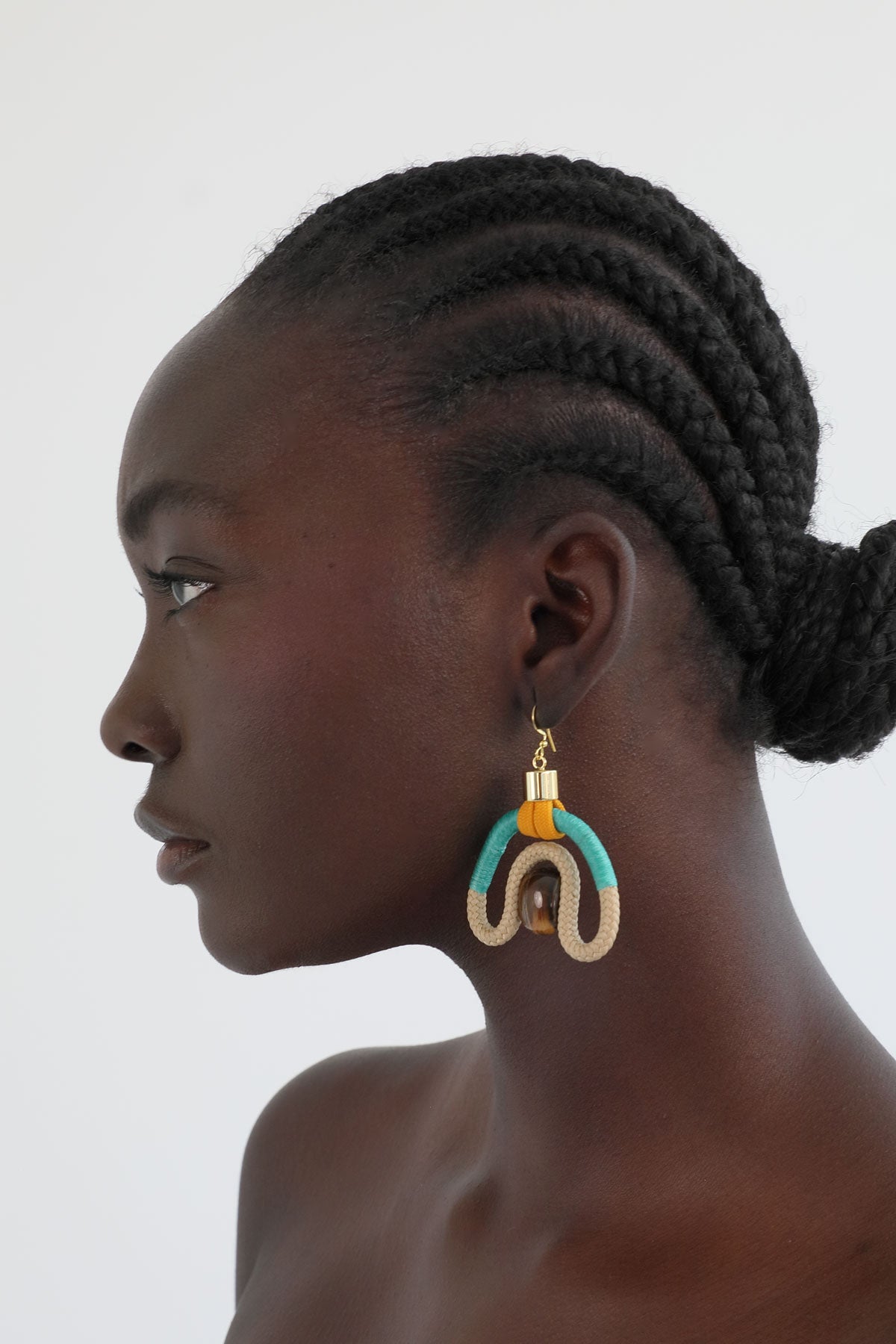 CALABASH EARRINGS BEIGE AQUA MUSTARD TIGERS EYE