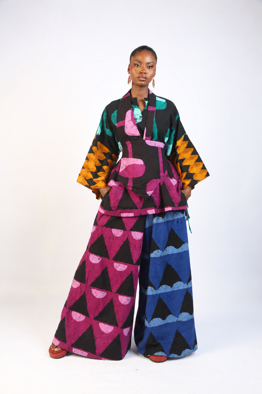 BLACK, MAGENTA AND BLUE MULTCOLOURED PANTS