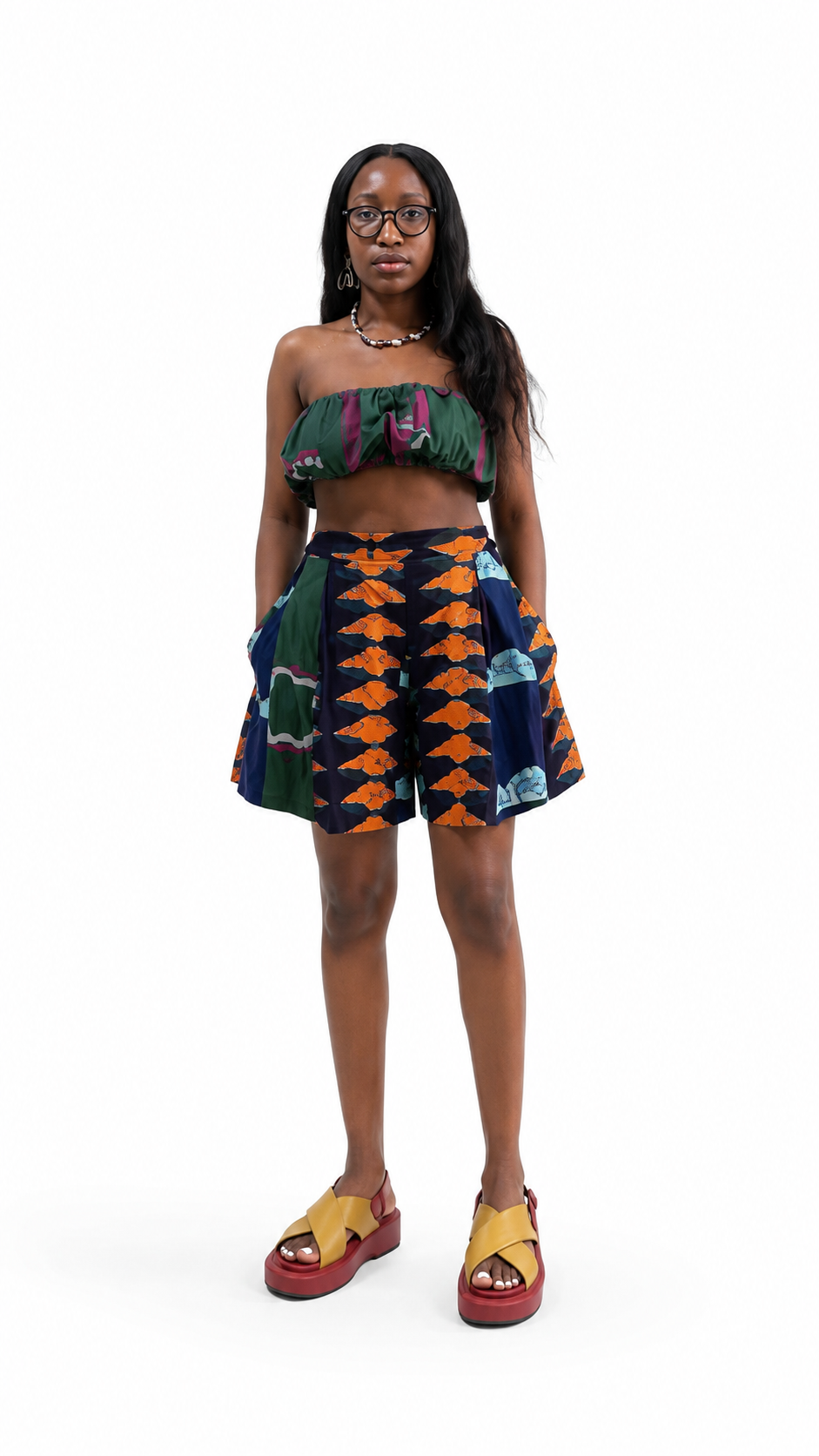 PEACH, TEAL AND PURPLE MULTICOLOURED SHORTS