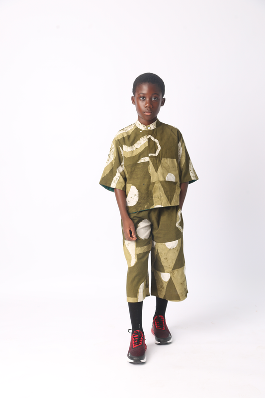 KIDS WHITE AND KHAKI MULTIPRINT SHIRT
