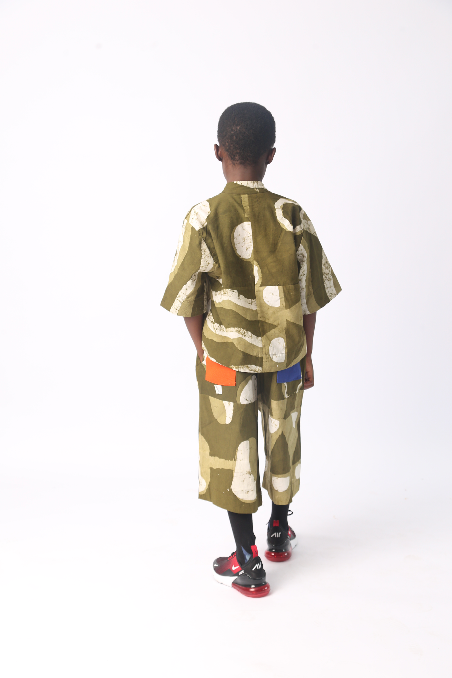 KIDS WHITE AND KHAKI MULTIPRINT SHIRT