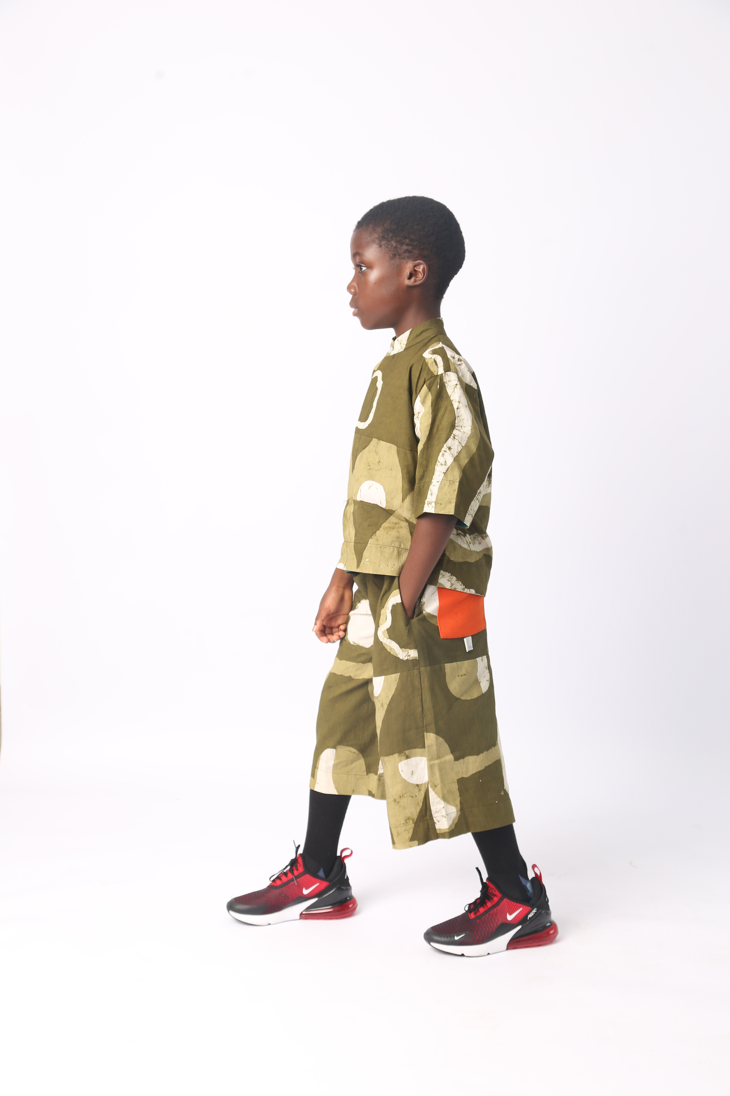 KIDS WHITE AND KHAKI MULTIPRINT SHIRT