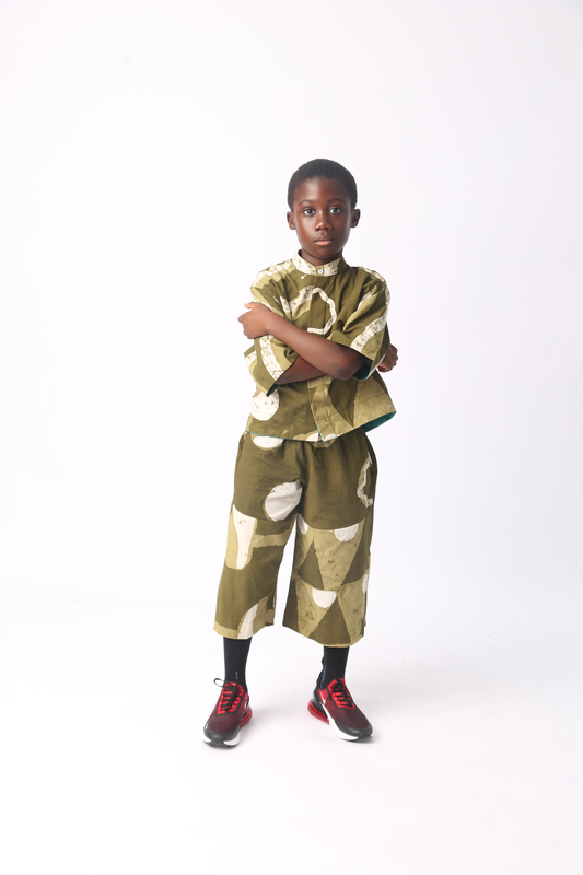KIDS WHITE AND KHAKI MULTIPRINT CULOTTE