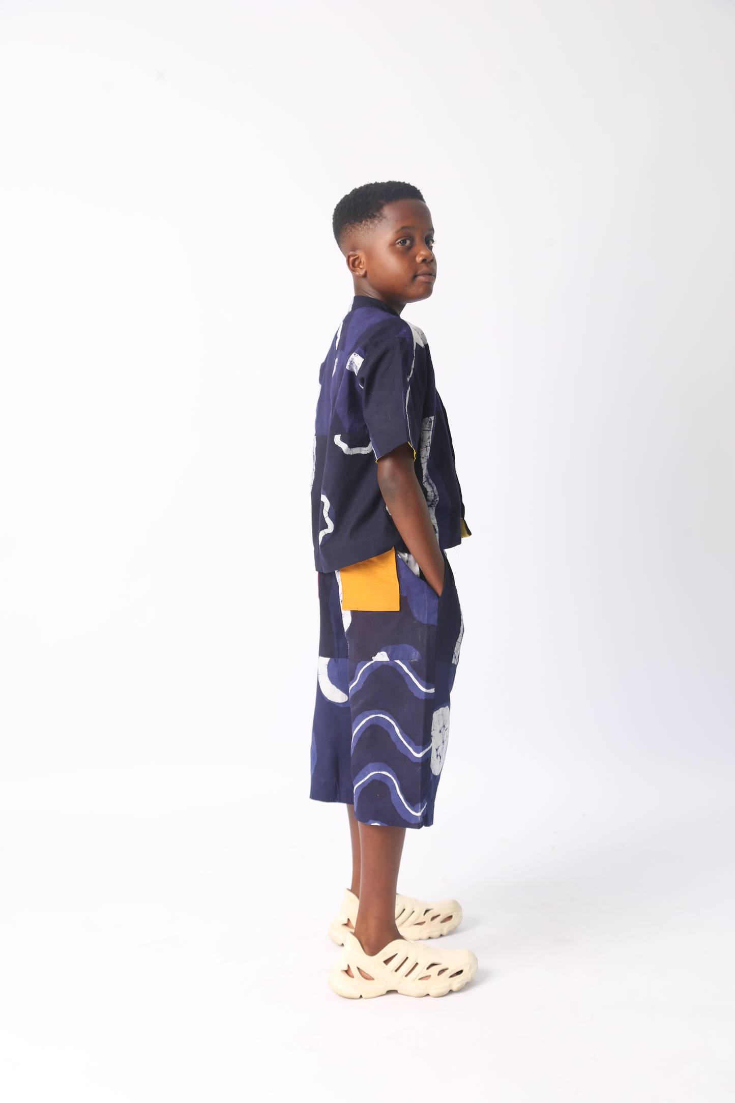 KIDS WHITE AND NAVY BLUE MULTIPRINT CULOTTES