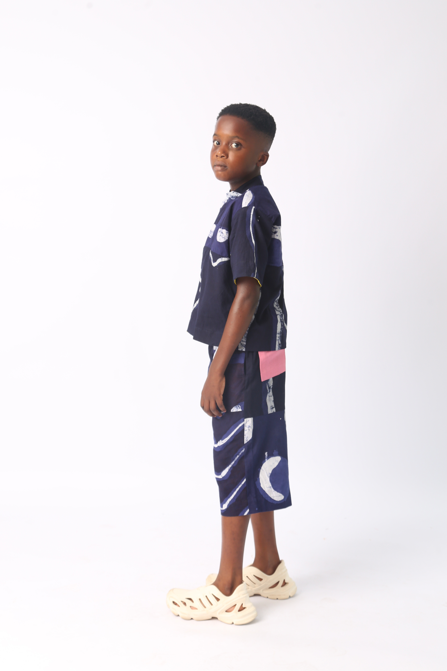 KIDS WHITE AND NAVY BLUE MULTIPRINT CULOTTES