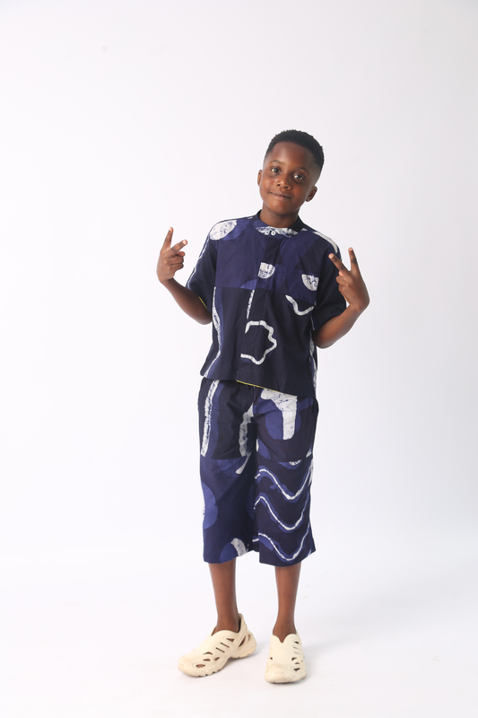 KIDS WHITE AND NAVY BLUE MULTIPRINT CULOTTES