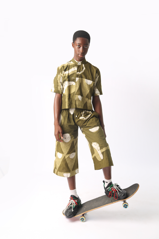 KIDS WHITE AND KHAKI MULTIPRINT CULOTTES
