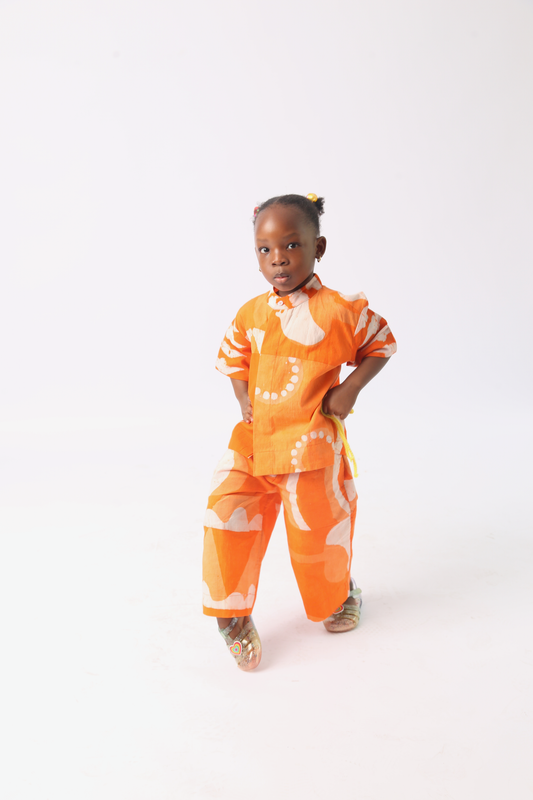 KIDS WHITE AND TANGERINE MULTIPRINT CULOTTES