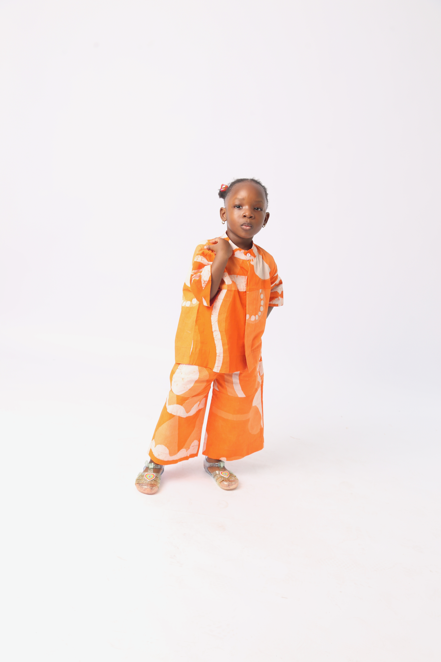 KIDS WHITE AND TANGERINE MULTIPRINT CULOTTES