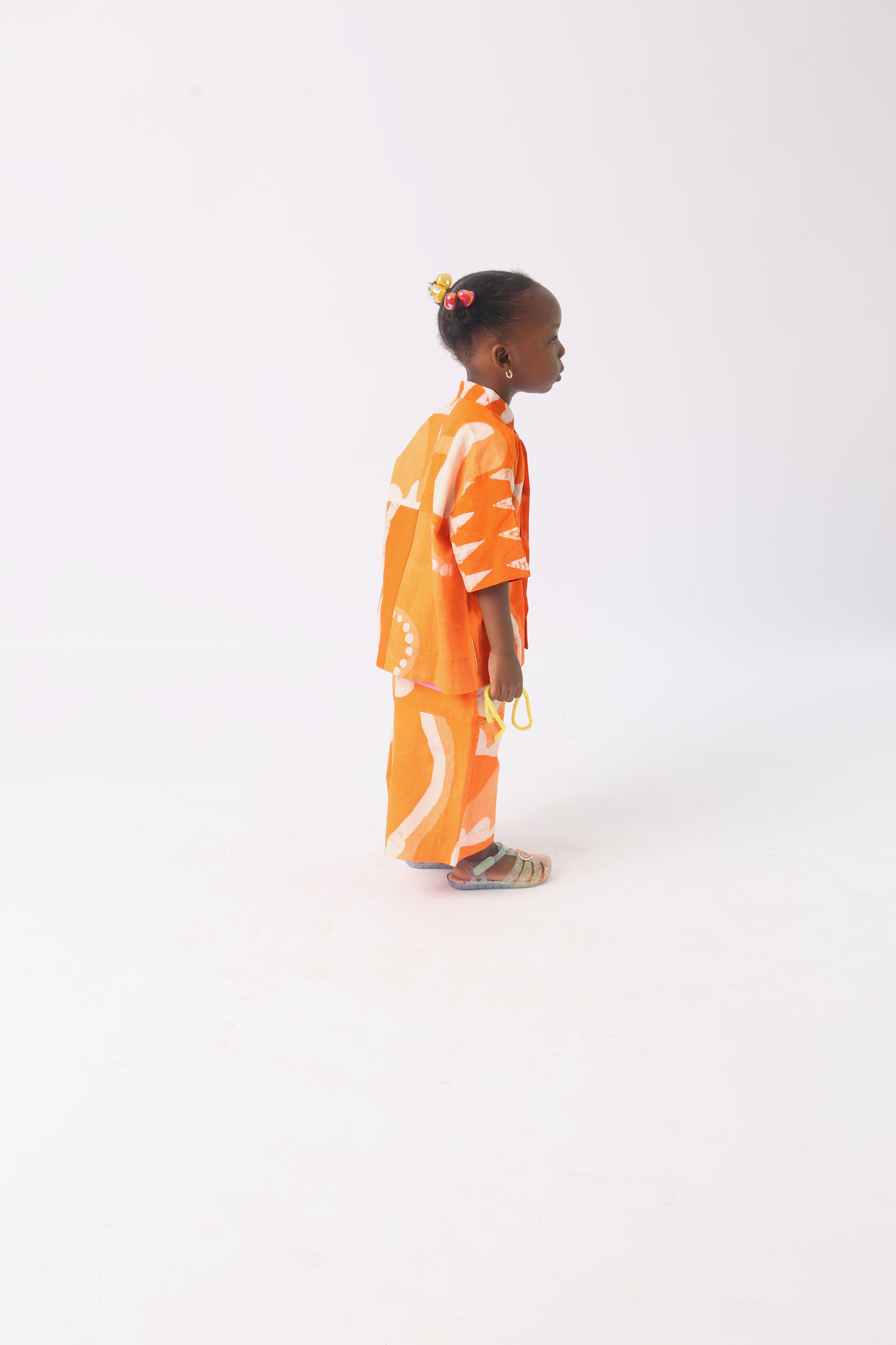 KIDS WHITE AND TANGERINE MULTIPRINT CULOTTES