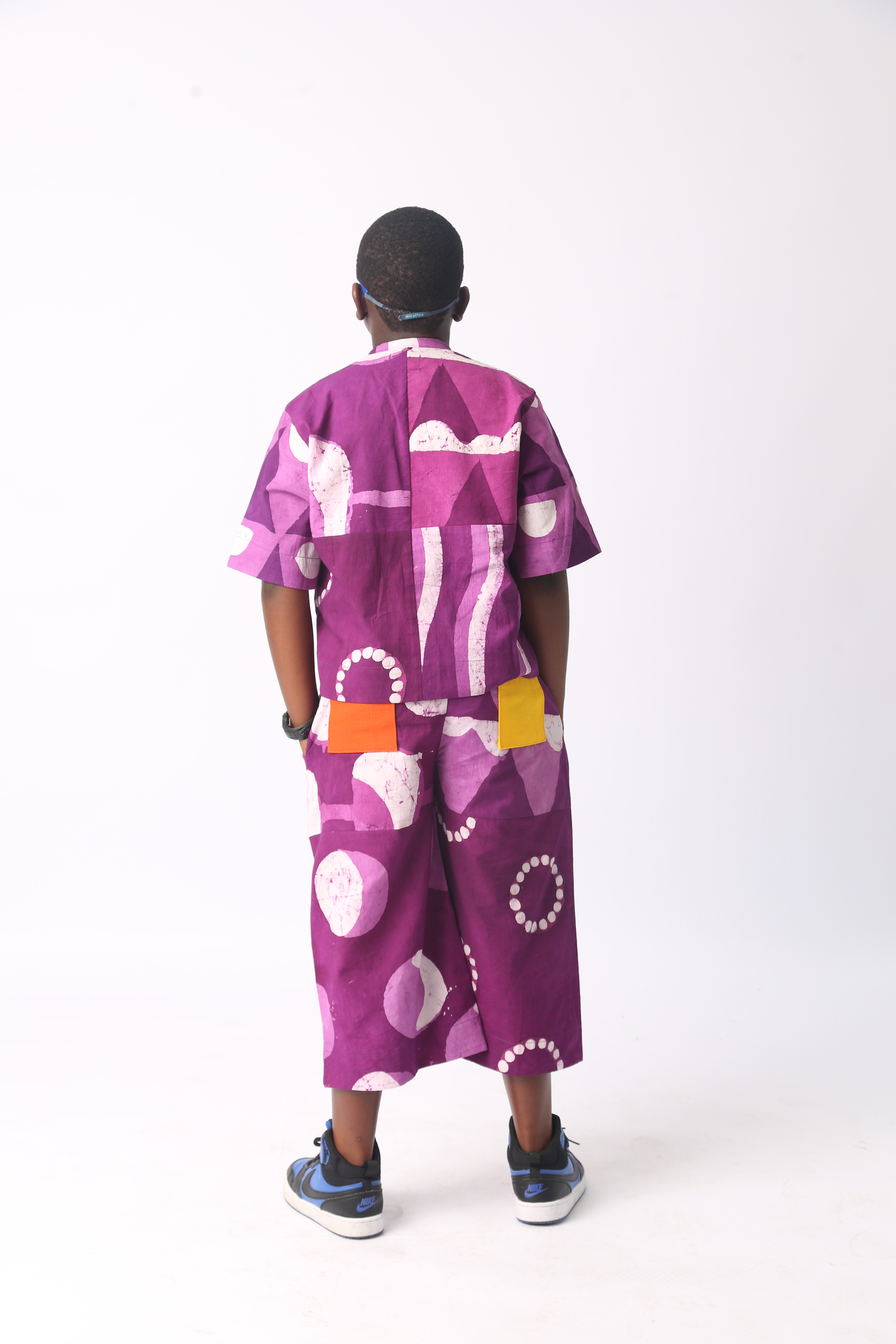 KIDS WHITE AND MAGENTA MULTIPRINT CULOTTES