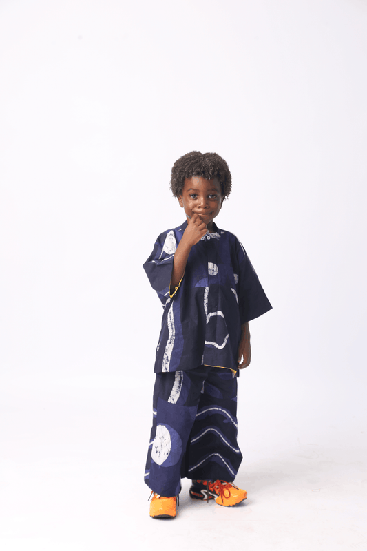 KIDS WHITE AND NAVY BLUE MULTIPRINT CULOTTE