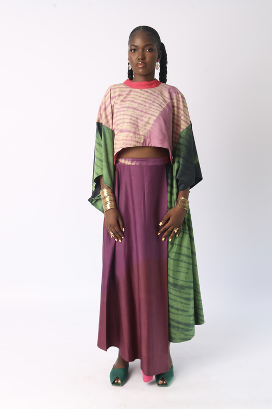 BURGUNDY, GREEN AND YELLOW MULTICOLOUR MAXI IRO SKIRT