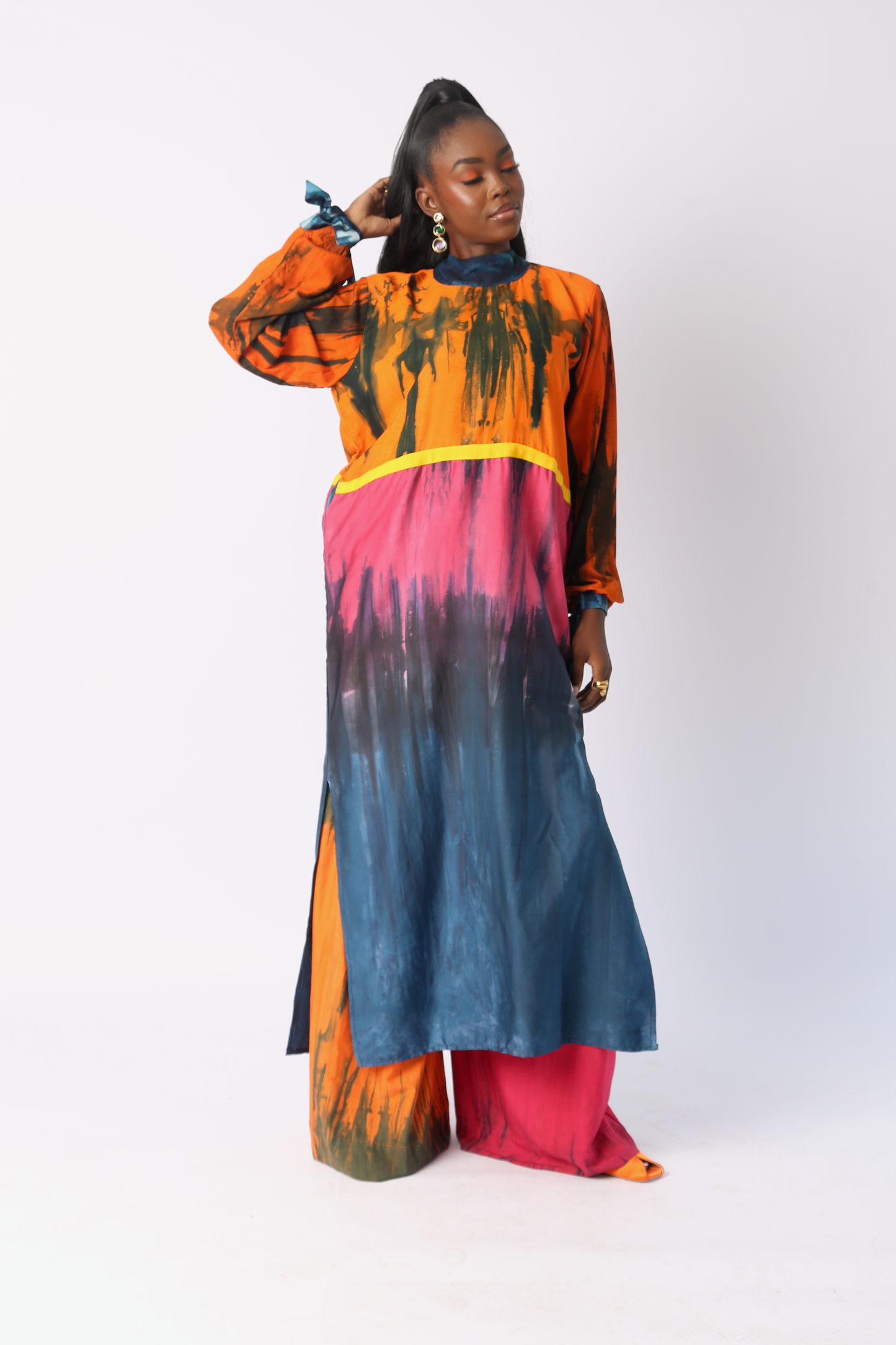PINK, ORANGE AND TEAL MULTICOLOUR SILK PANT