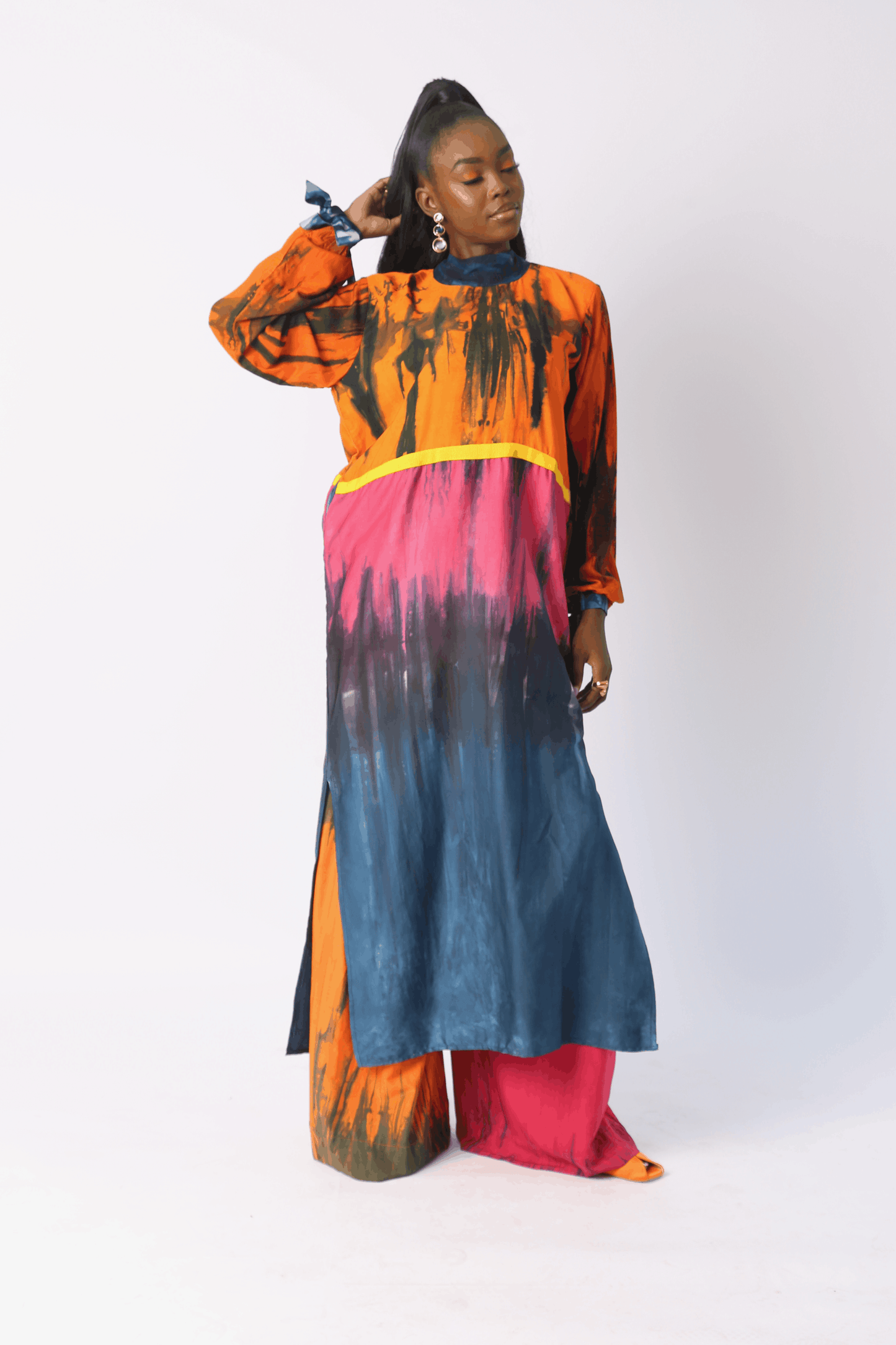 PINK, ORANGE AND TEAL MULTICOLOUR SILK PANT