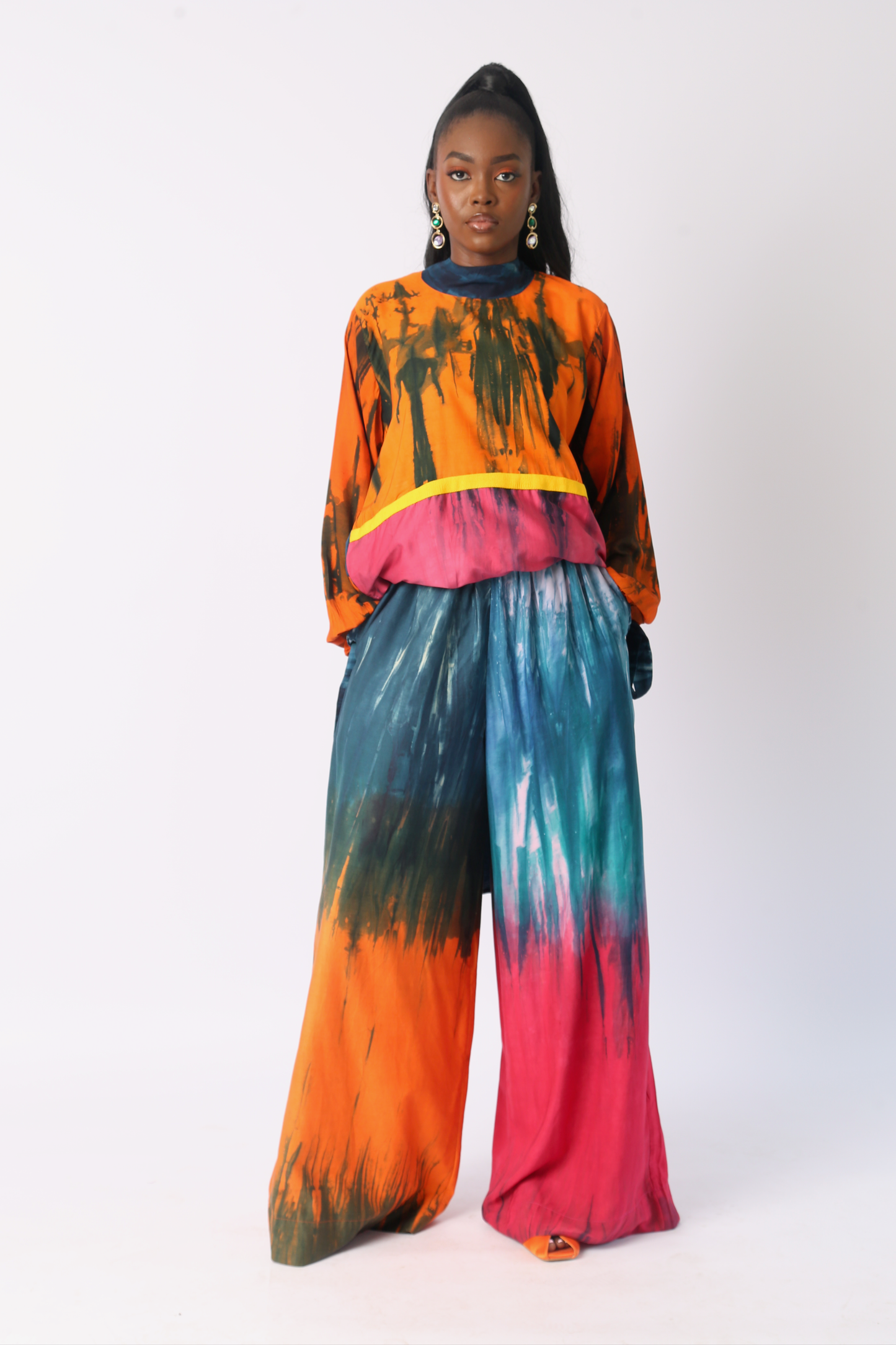 PINK, ORANGE AND TEAL MULTICOLOUR SILK PANT