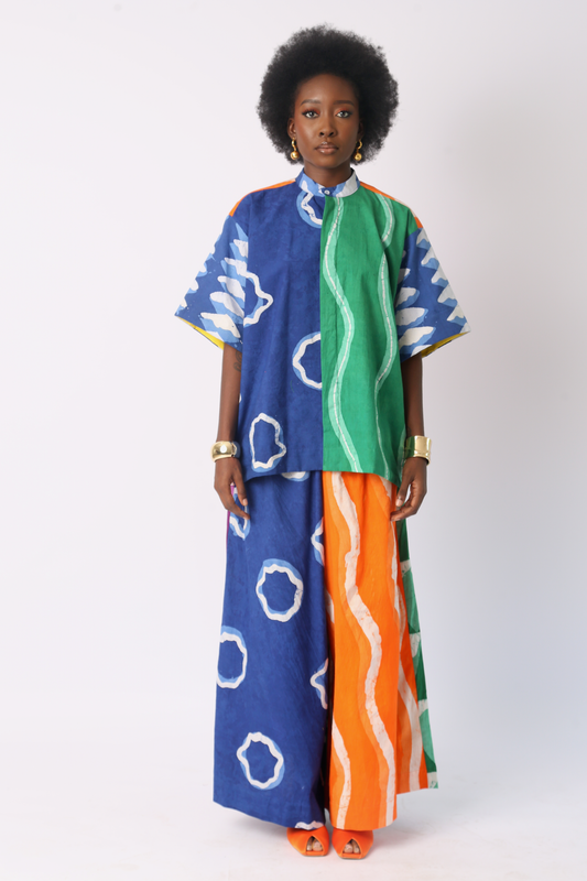BLUE AND WHITE BRIGHT MULTICOLOURED BUBA CULOTTES