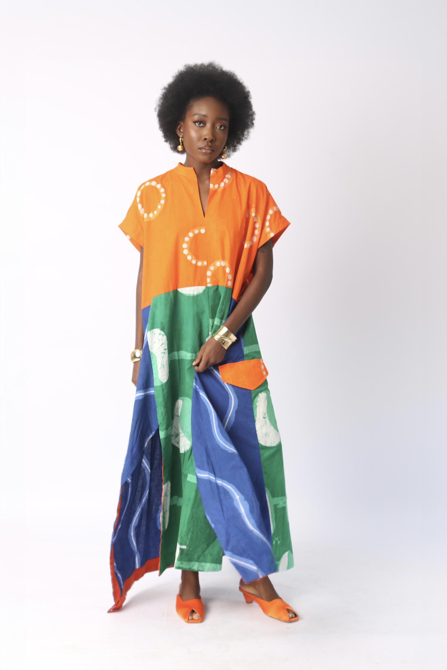 BRIGHT MULTICOLOURED SLEEVELESS SHIRT DRESS