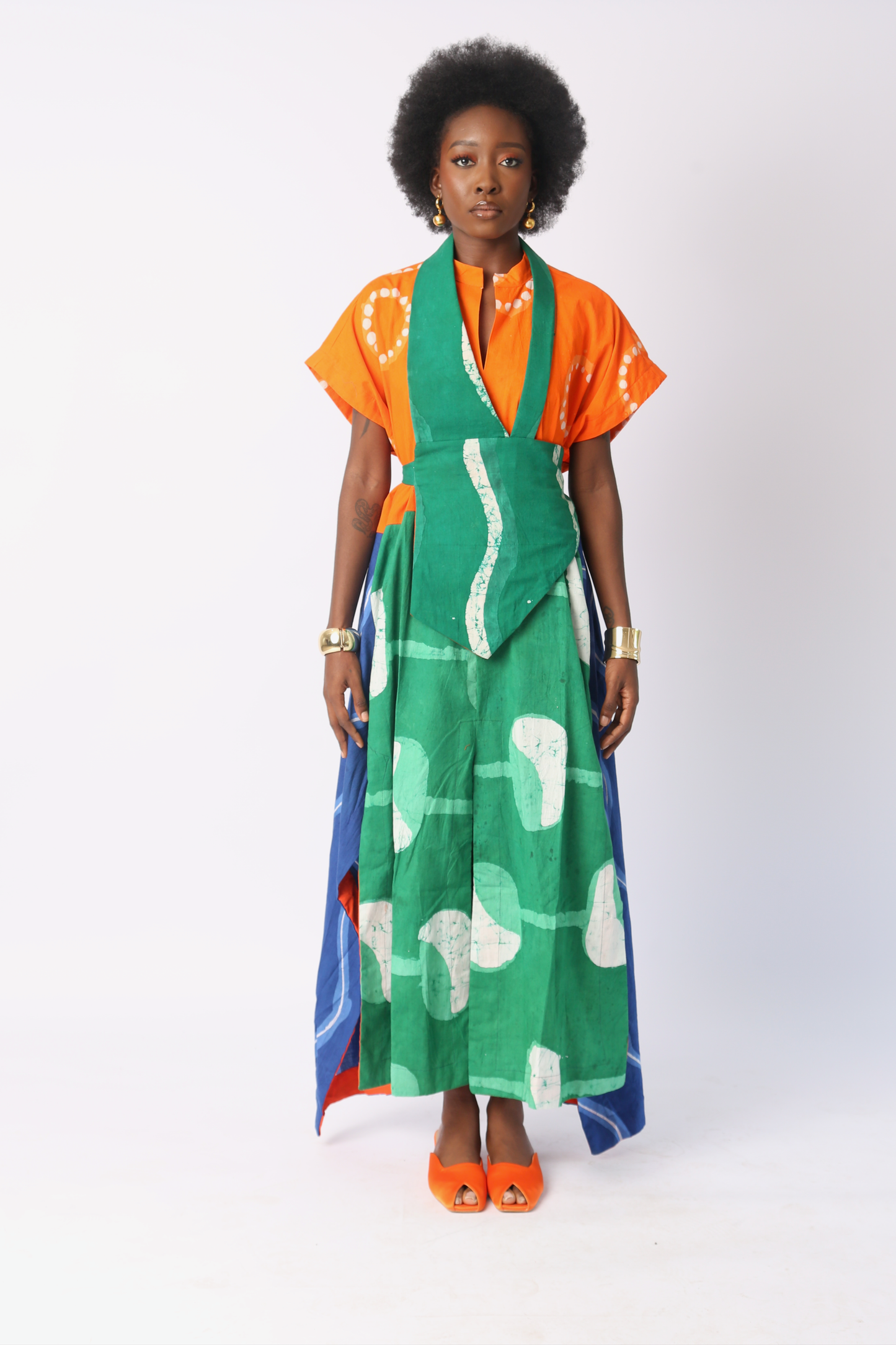 BRIGHT MULTICOLOURED SLEEVELESS SHIRT DRESS