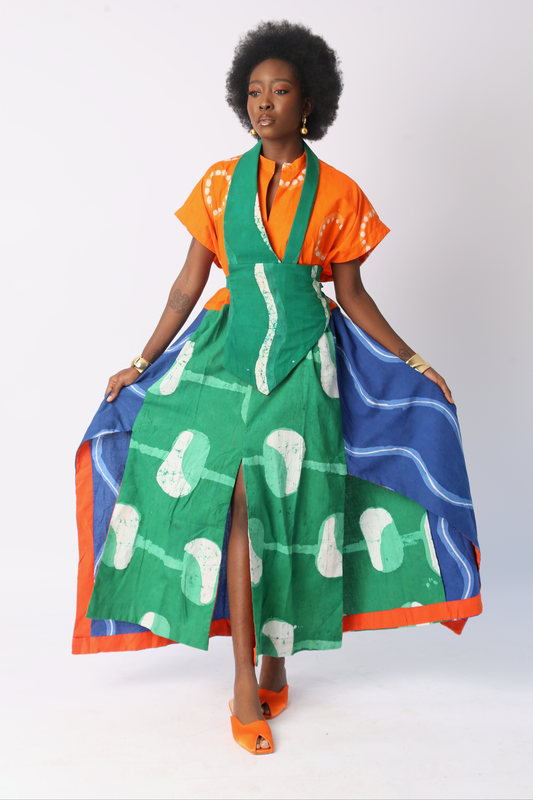 BRIGHT MULTICOLOURED SLEEVELESS SHIRT DRESS