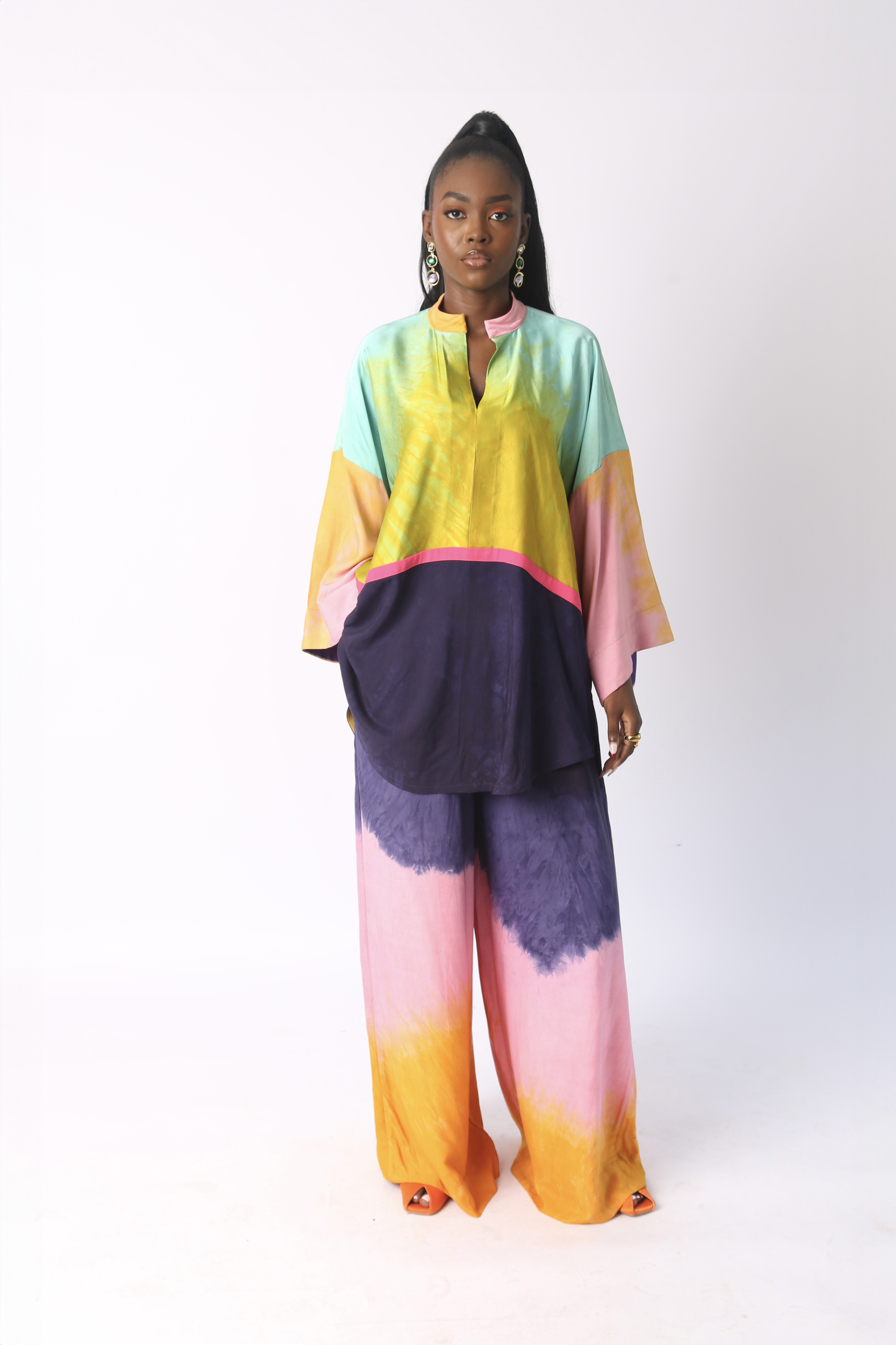 ORANGE, LIGHT PINK AND NAVY BLUE SILK PANT