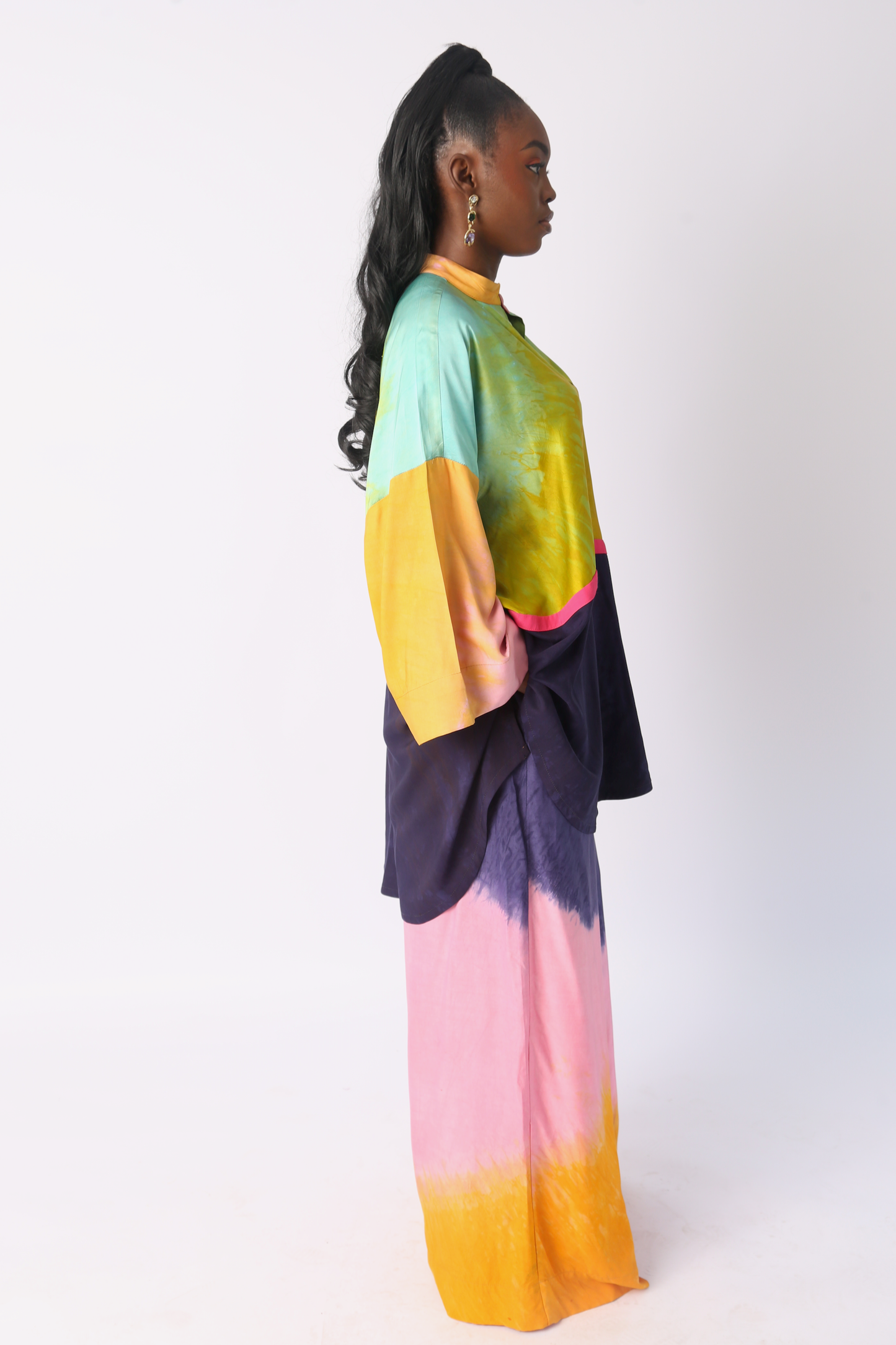 ORANGE, LIGHT PINK AND NAVY BLUE SILK PANT