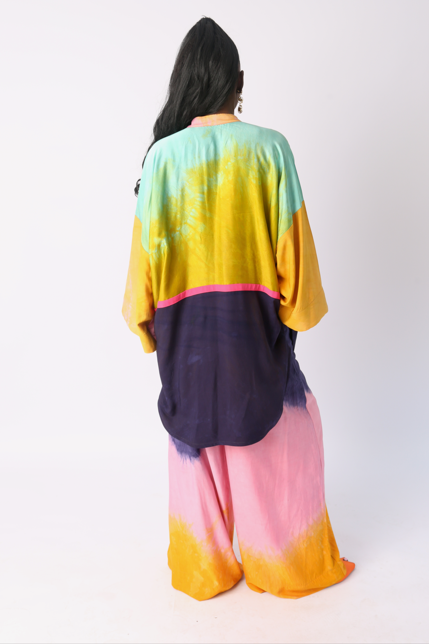 ORANGE, LIGHT PINK AND NAVY BLUE SILK PANT
