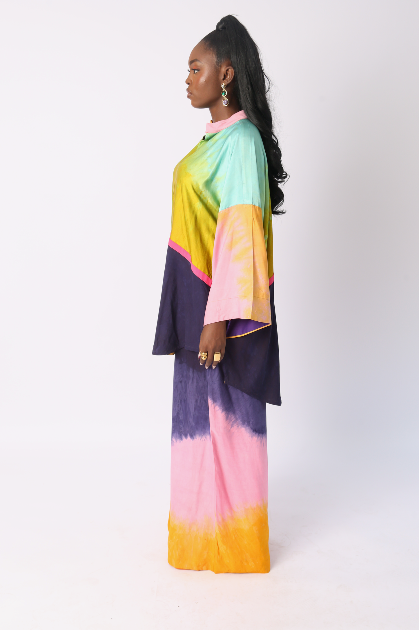 ORANGE, LIGHT PINK AND NAVY BLUE SILK PANT