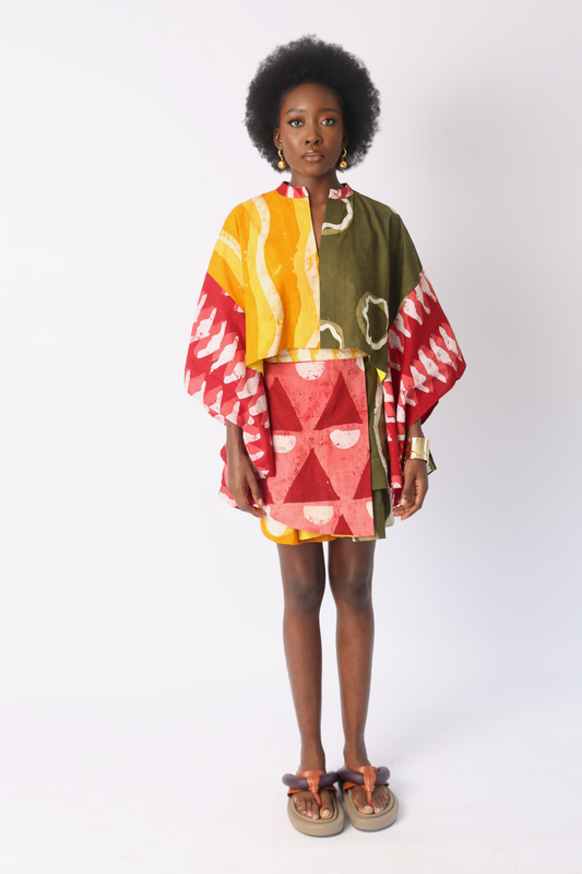 RED MULTICOLOURED MINI IRO SKIRT