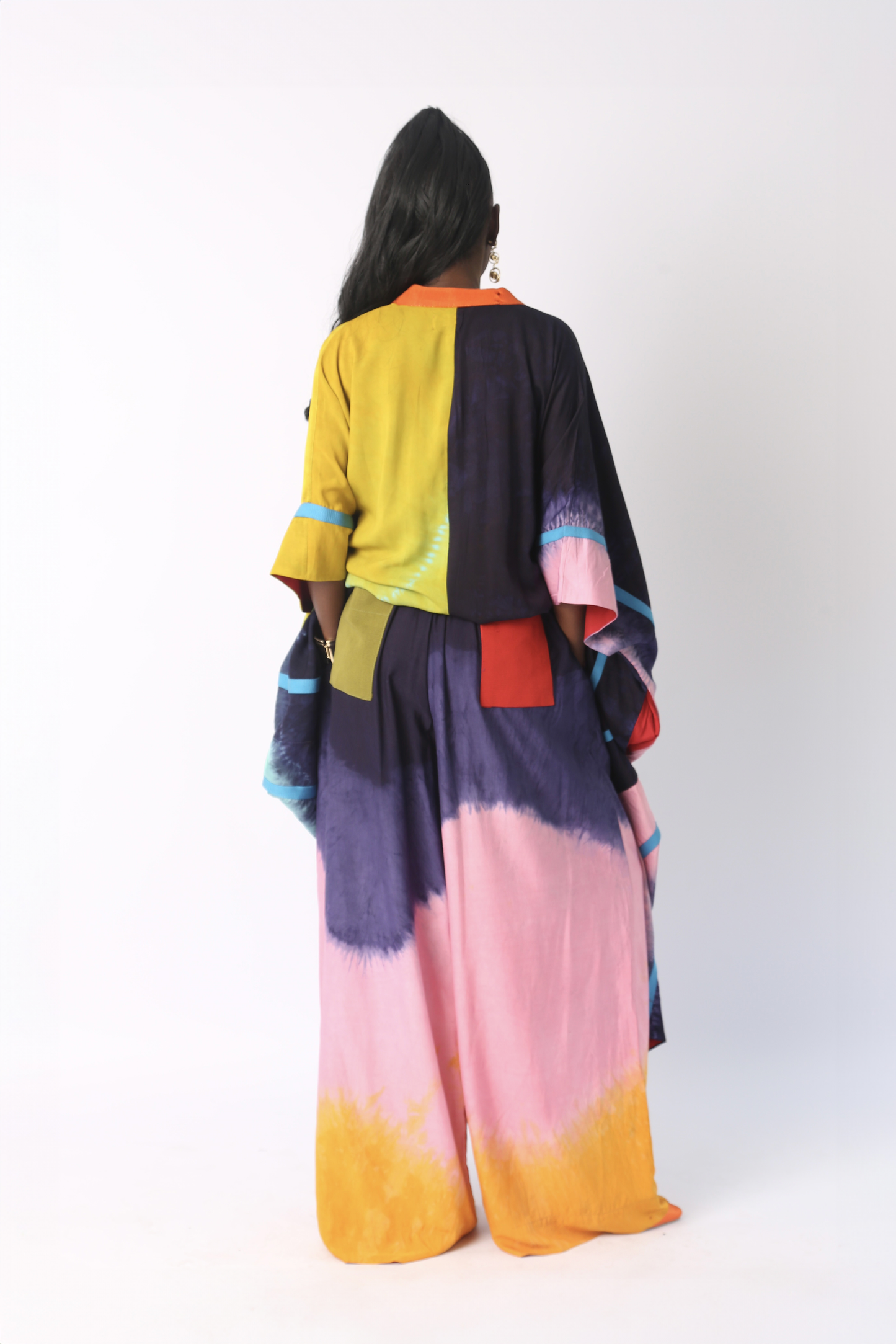 ORANGE, LIGHT PINK AND NAVY BLUE SILK PANT