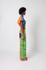 PINK AND TEAL MULTICOLOURED BARREL PANTS