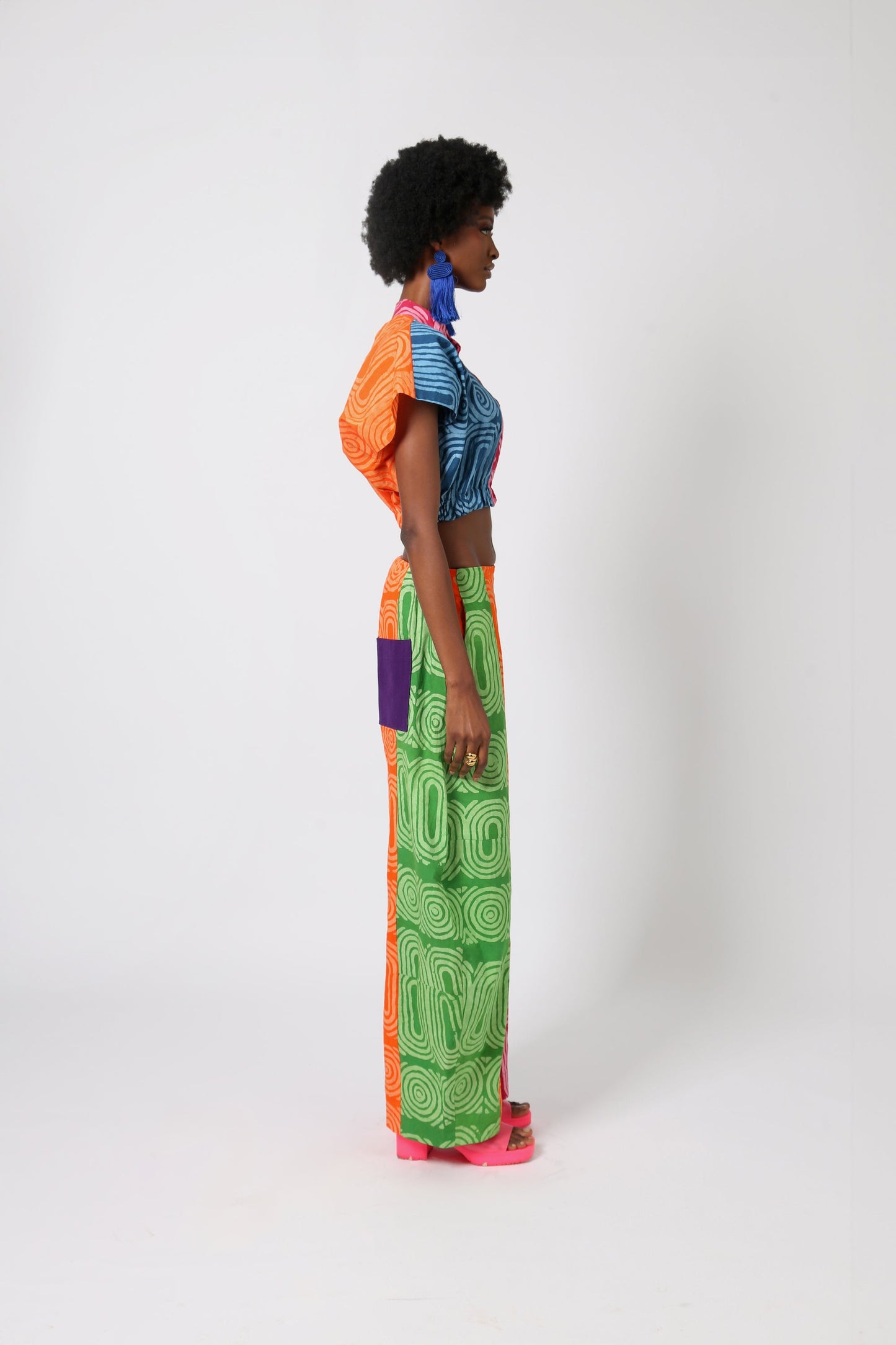 PINK AND TEAL MULTICOLOURED BARREL PANTS