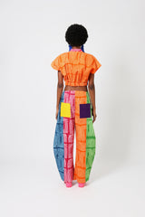 PINK AND TEAL MULTICOLOURED BARREL PANTS