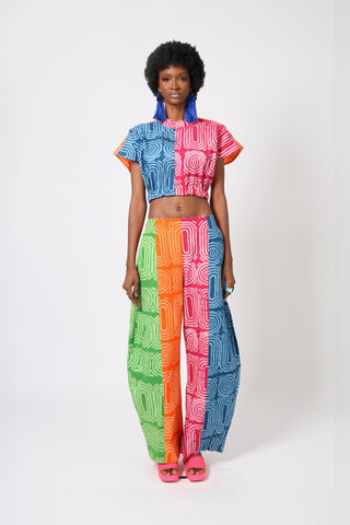 PINK AND TEAL MULTICOLOURED CROP TOP