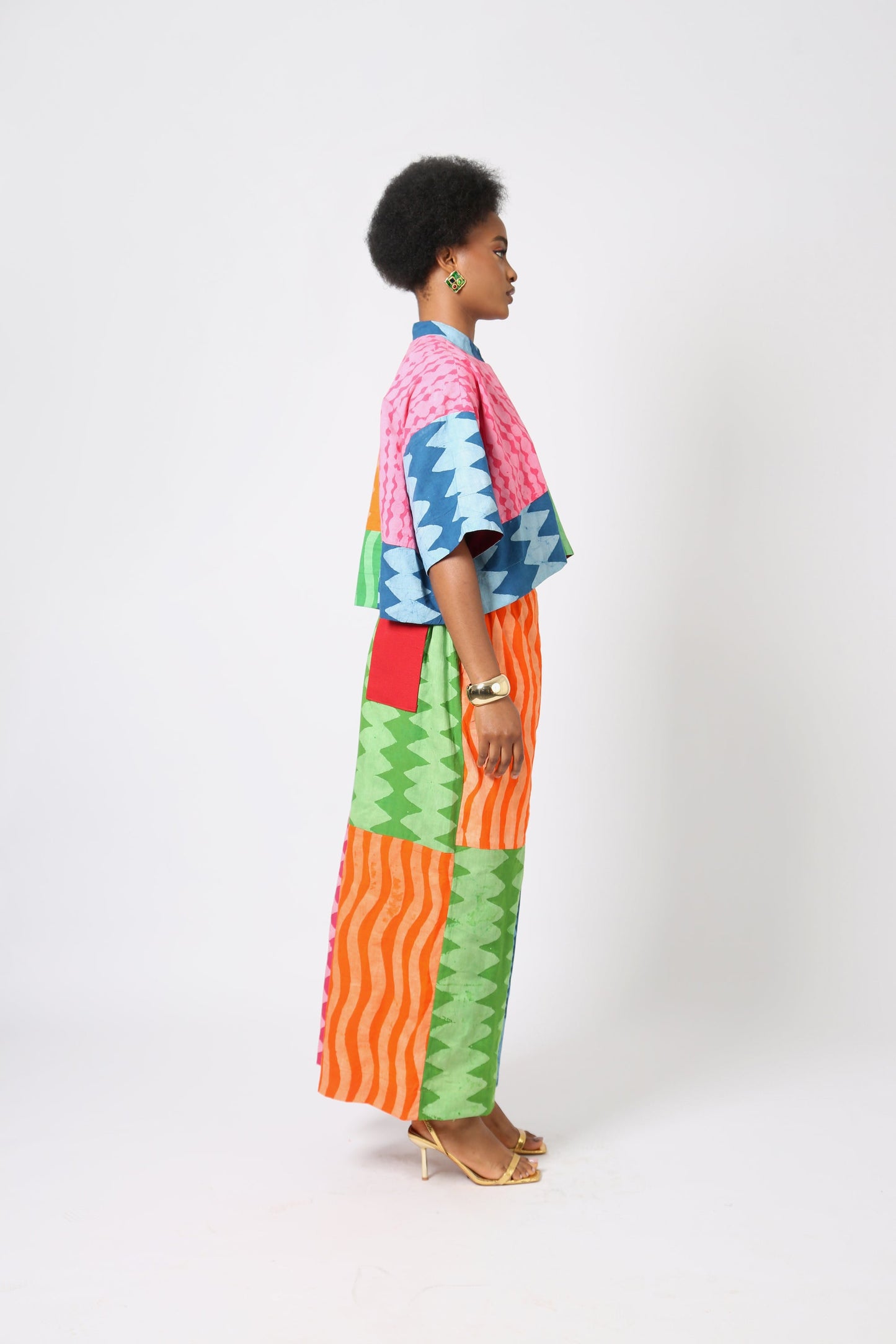 PINK AND TEAL MULTICOLOURED CROP SHIRT