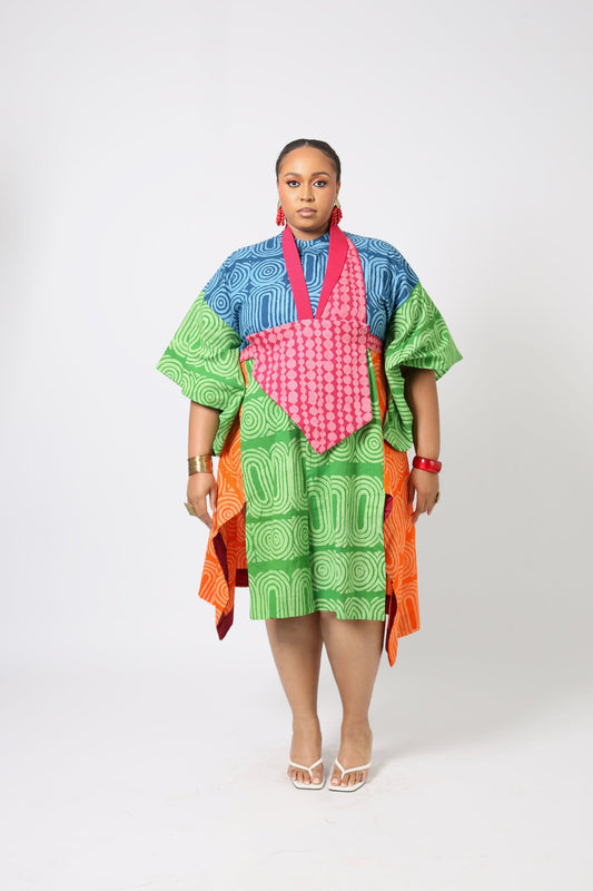 TEAL AND LEMON MULTICOLOURED SHIRT DRESS