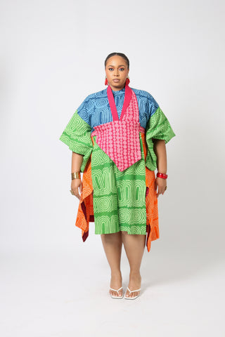 TEAL AND LEMON MULTICOLOURED SHIRT DRESS