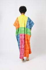 TEAL AND PINK MULTICOLOURED AGBADA WITH YELLOW ASO OKE