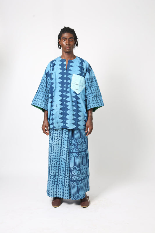 TEAL AND LIGHT TEAL MULTIPRINT BUBA CULOTTES