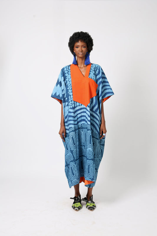 TEAL AND LIGHT TEAL MULTIPRINT AGBADA WITH ASO OKE