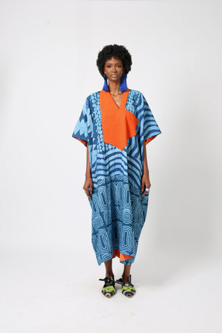 TEAL AND LIGHT TEAL MULTIPRINT AGBADA WITH ASO OKE