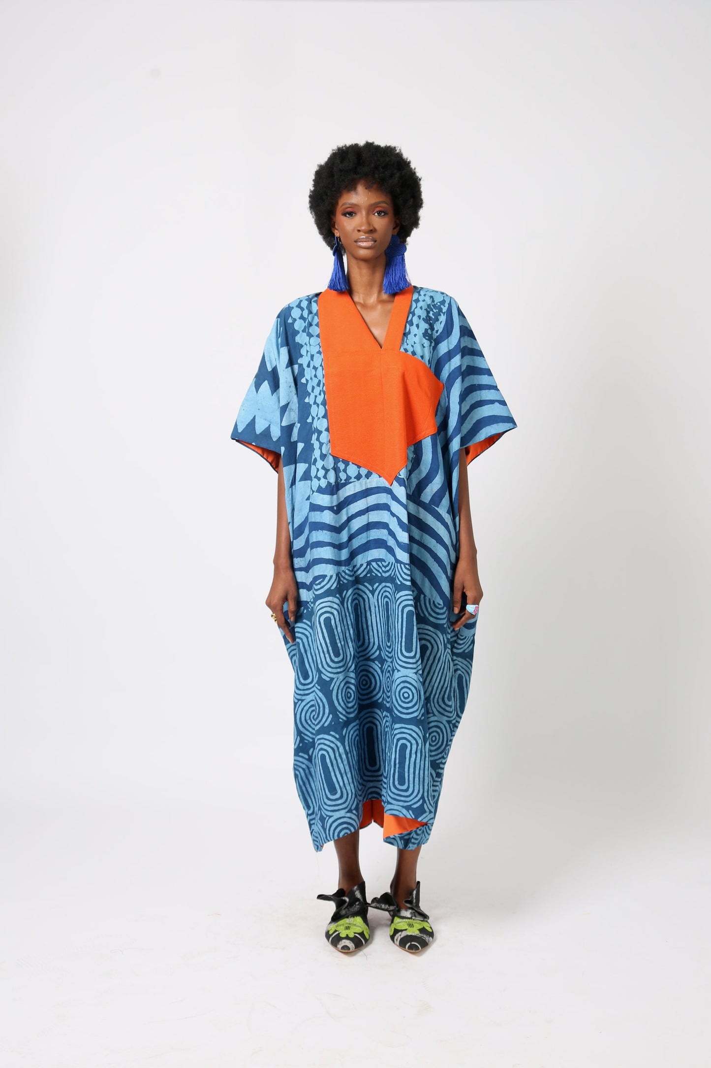 TEAL AND LIGHT TEAL MULTIPRINT AGBADA WITH ASO OKE