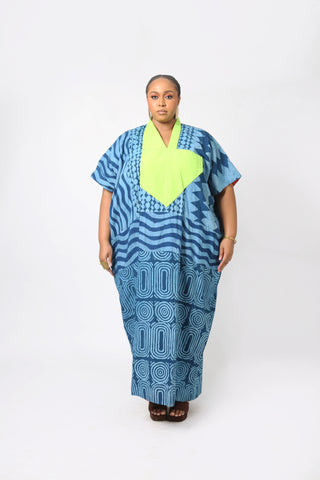 TEAL AND LIGHT TEAL MULTIPRINT AGBADA WITH ASO OKE