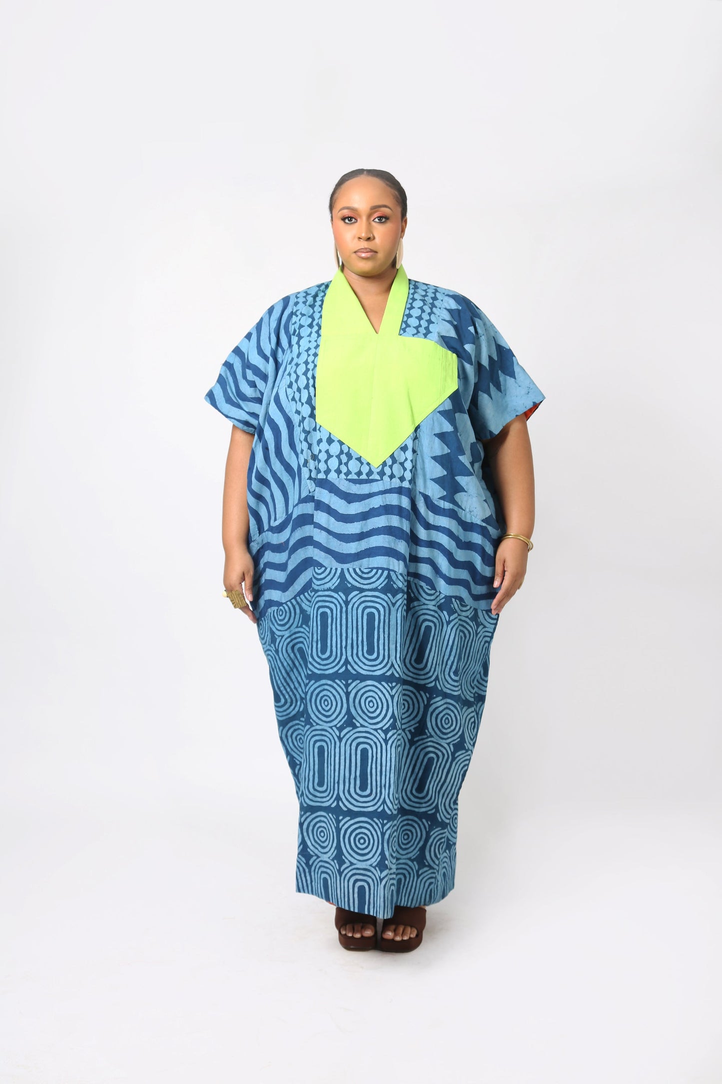 TEAL AND LIGHT TEAL MULTIPRINT AGBADA WITH ASO OKE
