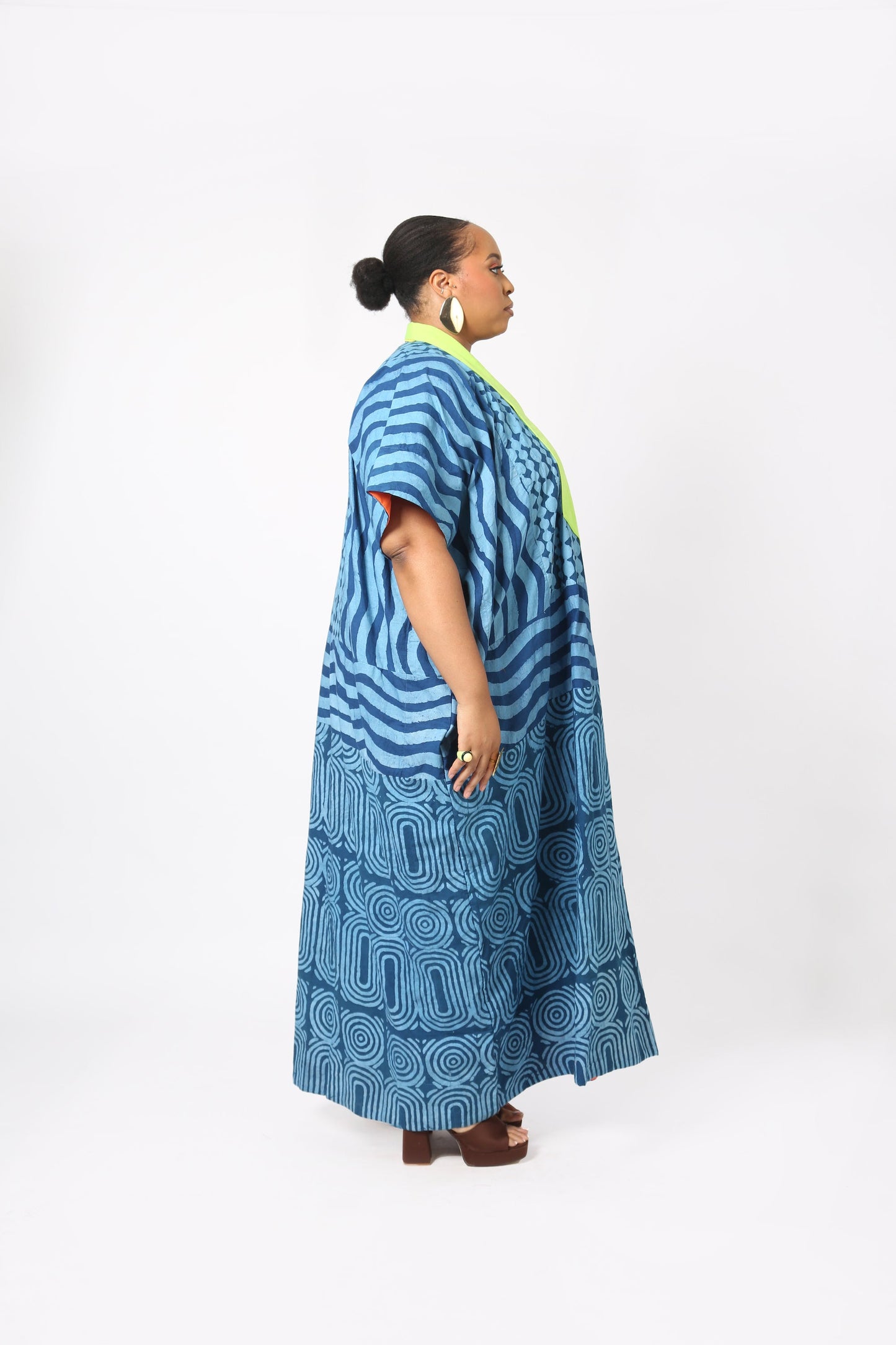 TEAL AND LIGHT TEAL MULTIPRINT AGBADA WITH ASO OKE