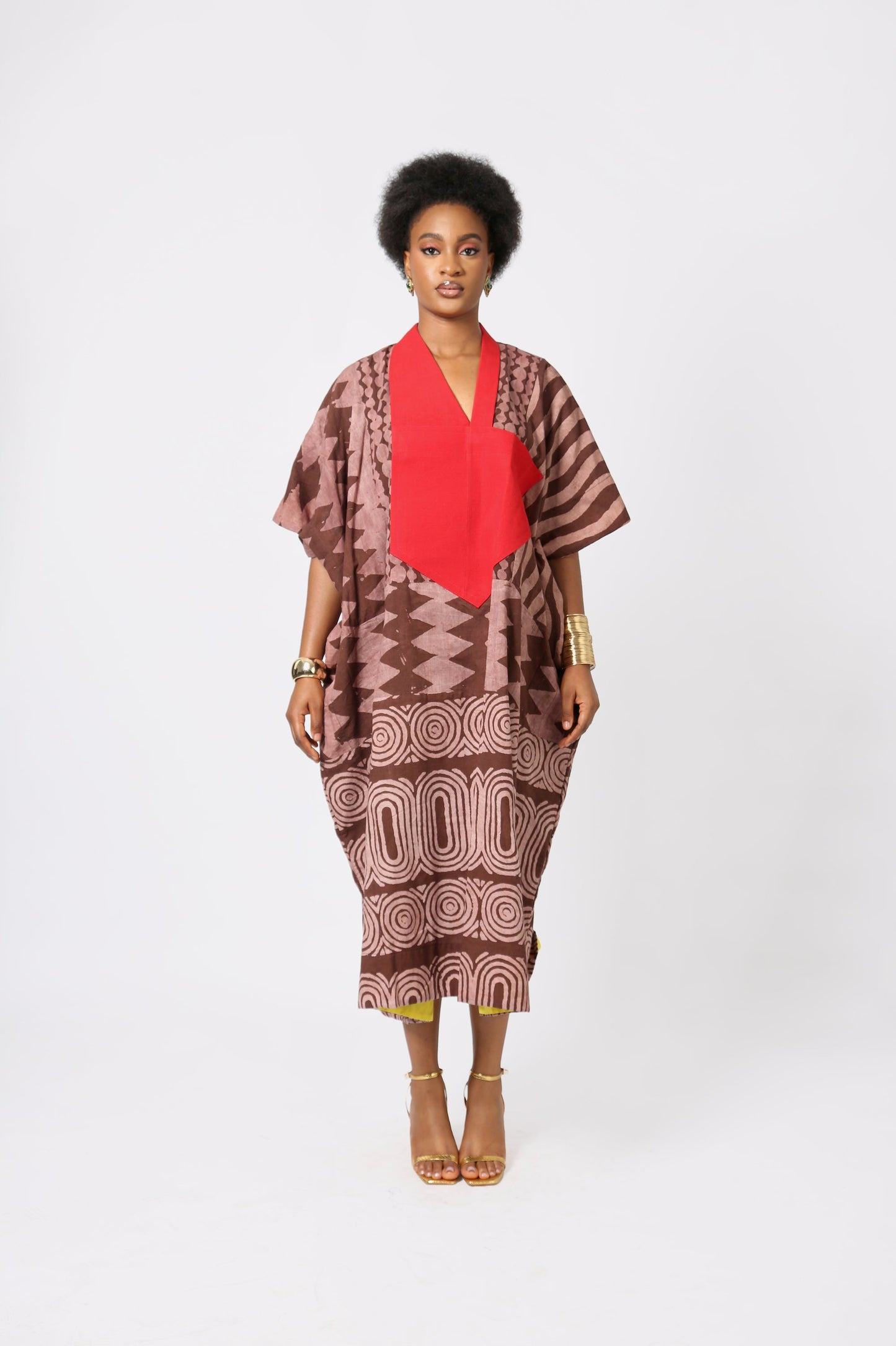 ONI BROWN AND LIGHT BROWN MULTIPRINT AGBADA WITH ASO OKE