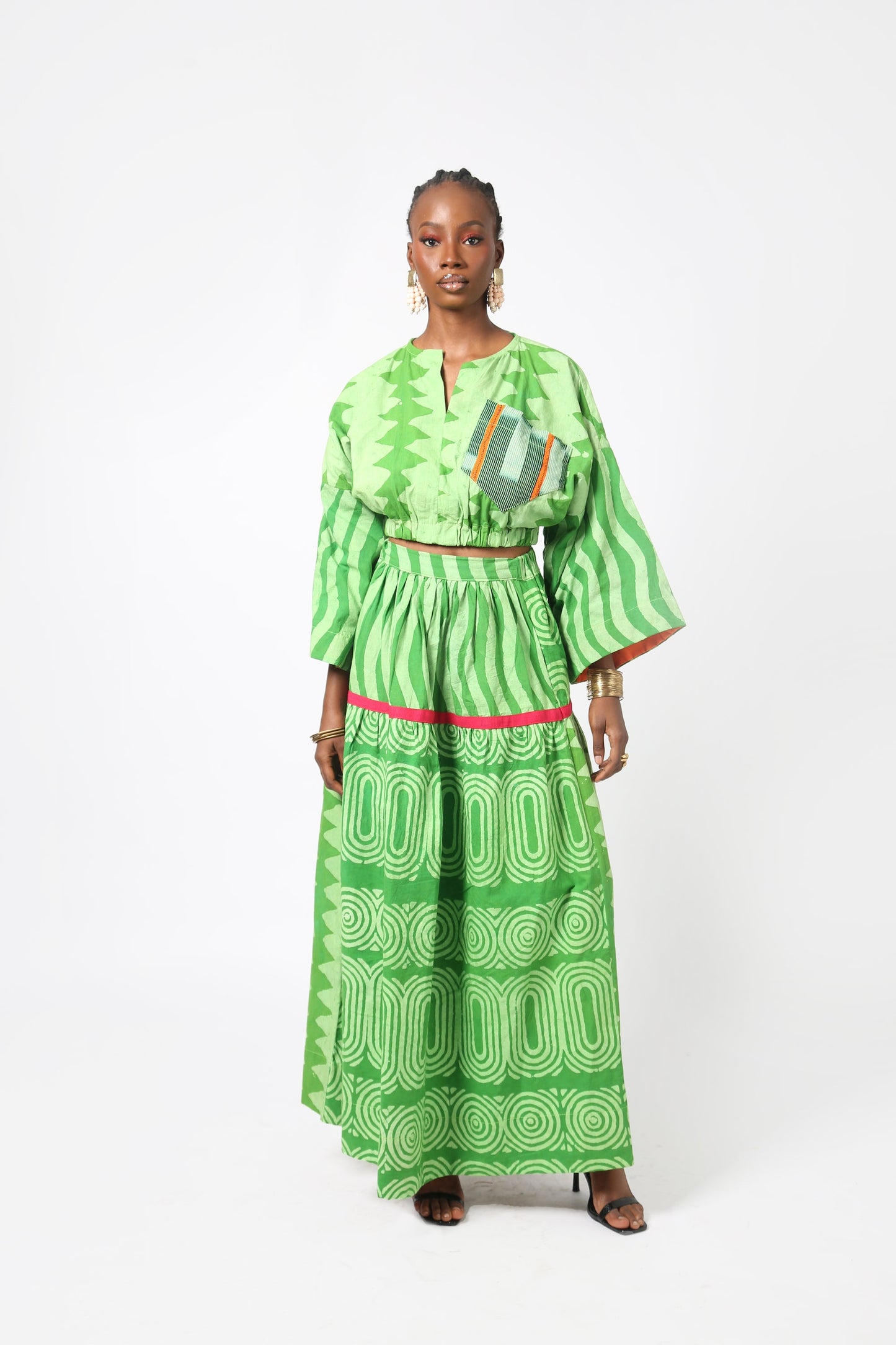 LEMON AND LIGHT LEMON MULTIRPINT CROP BUBA SHIRT