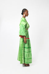 LEMON AND LIGHT LEMON MULTIPRINT MAXI SKIRT WITH PINK OUTLINE